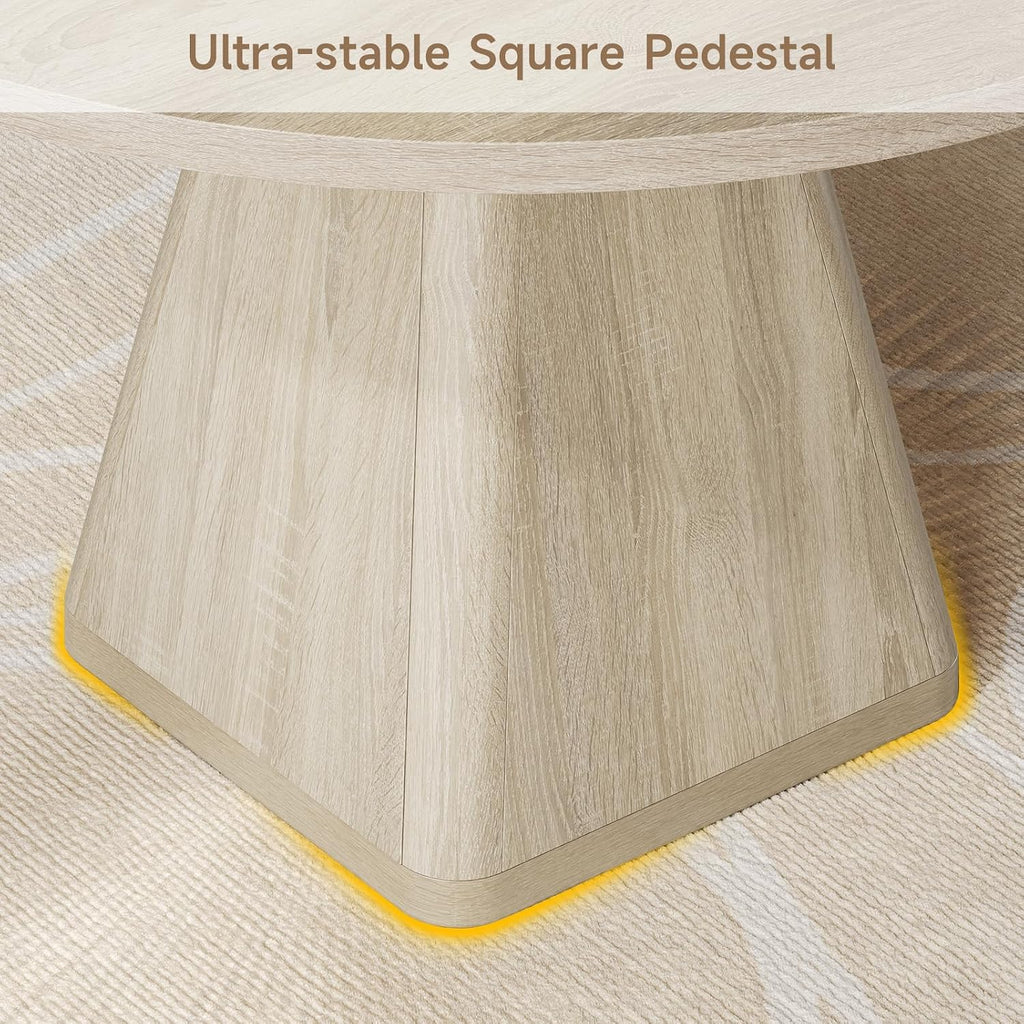 ONBRILL 47 Inch Round Dining Table for 4-6,Square Pedestal Base,Oak | Circle Kitchen Table with Thickened Tabletop, Modern Dining Room Tables, Dinner Tables for Kitchen Small Space (Table Only)