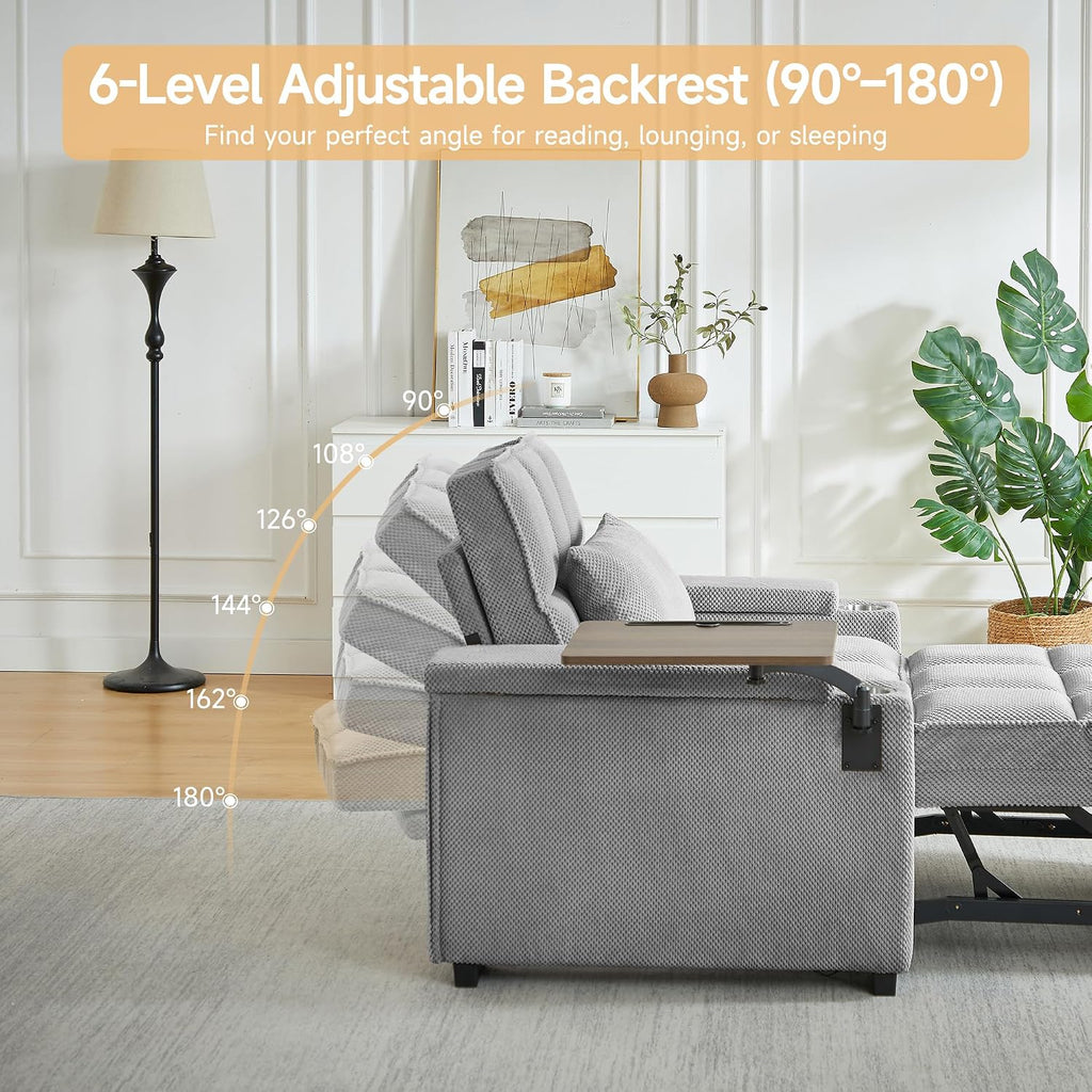 hansones Oversized Recliner Chair for Living Room, Accent Chair with Adjustable Backrest, Deep Seat Reading Chair with Storage, Cup Holders and 360° Swivel Side Table (Light Gray Armchair)