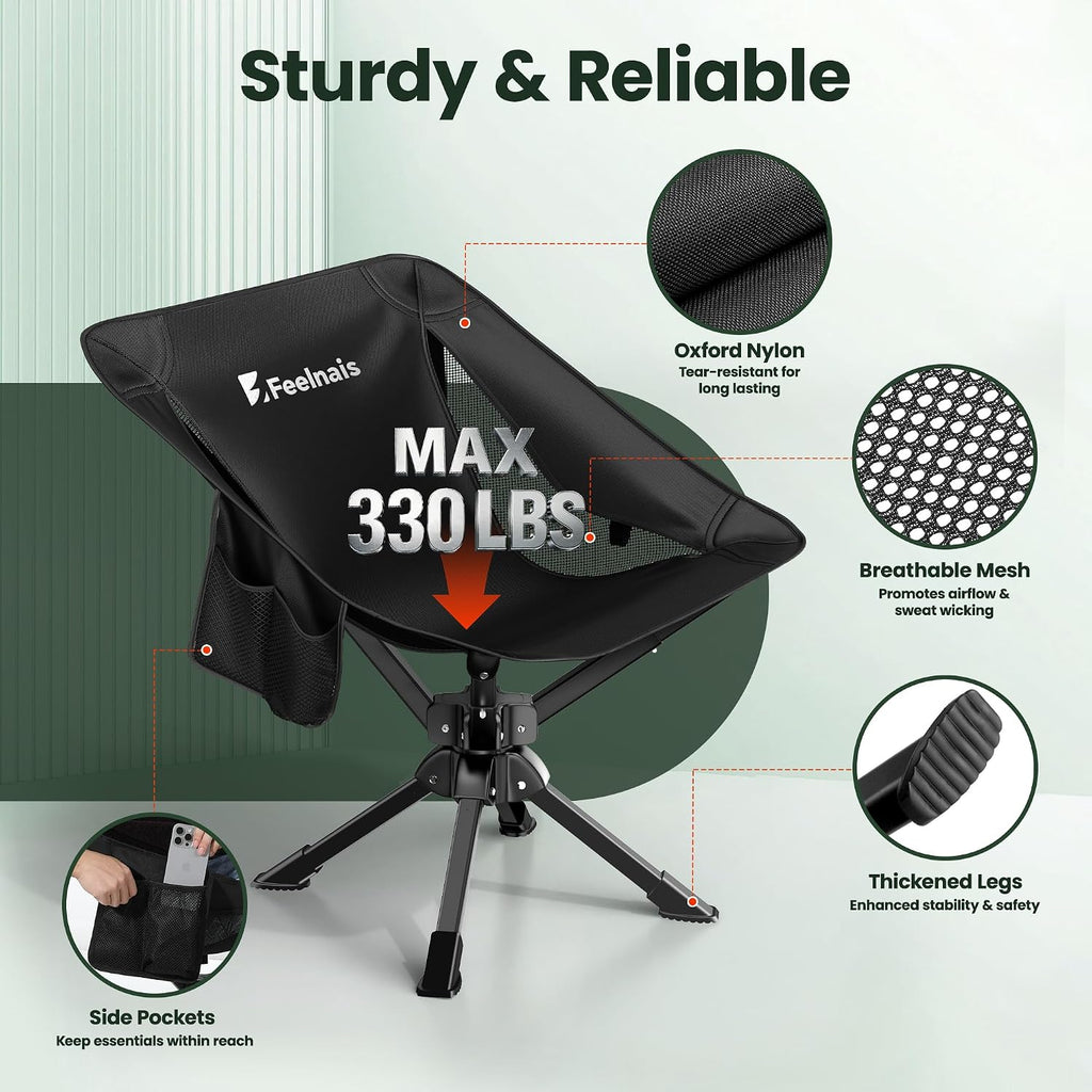 Portable Camping Chairs for Adults, Comfy Folding Camp Chair | 3.5 lbs Lightweight, 10 Seconds Quick Setup, Side Pocket, Storage Bag Easy to Carry for Outdoor Sporting, Holds up to 330 lbs