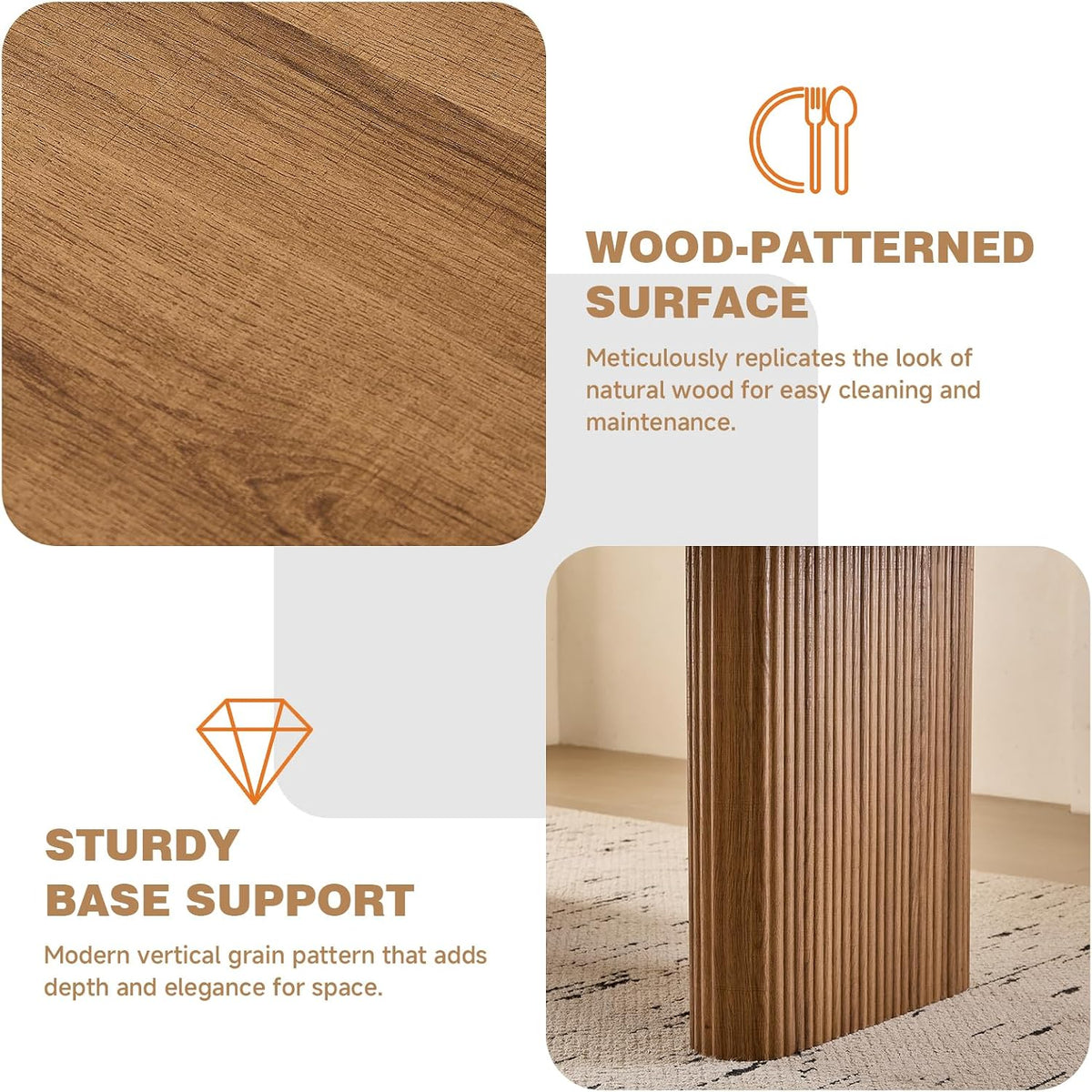 70.9" Large Dining Table for 4, [Rounded Edges] [Fully Assembled Table Base] Modern Wood Kitchen Dinner Table for Restaurant Apartment Meeting Study Room, Easy Setup, Brown