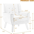 PU Leather Accent Chairs Set of 2, Upholstered Armchair, Cream | Mid Century Modern Living Room Chair, Button Tufted Wingback Chair with Removable Cushion, Bedroom Side Reading Seat