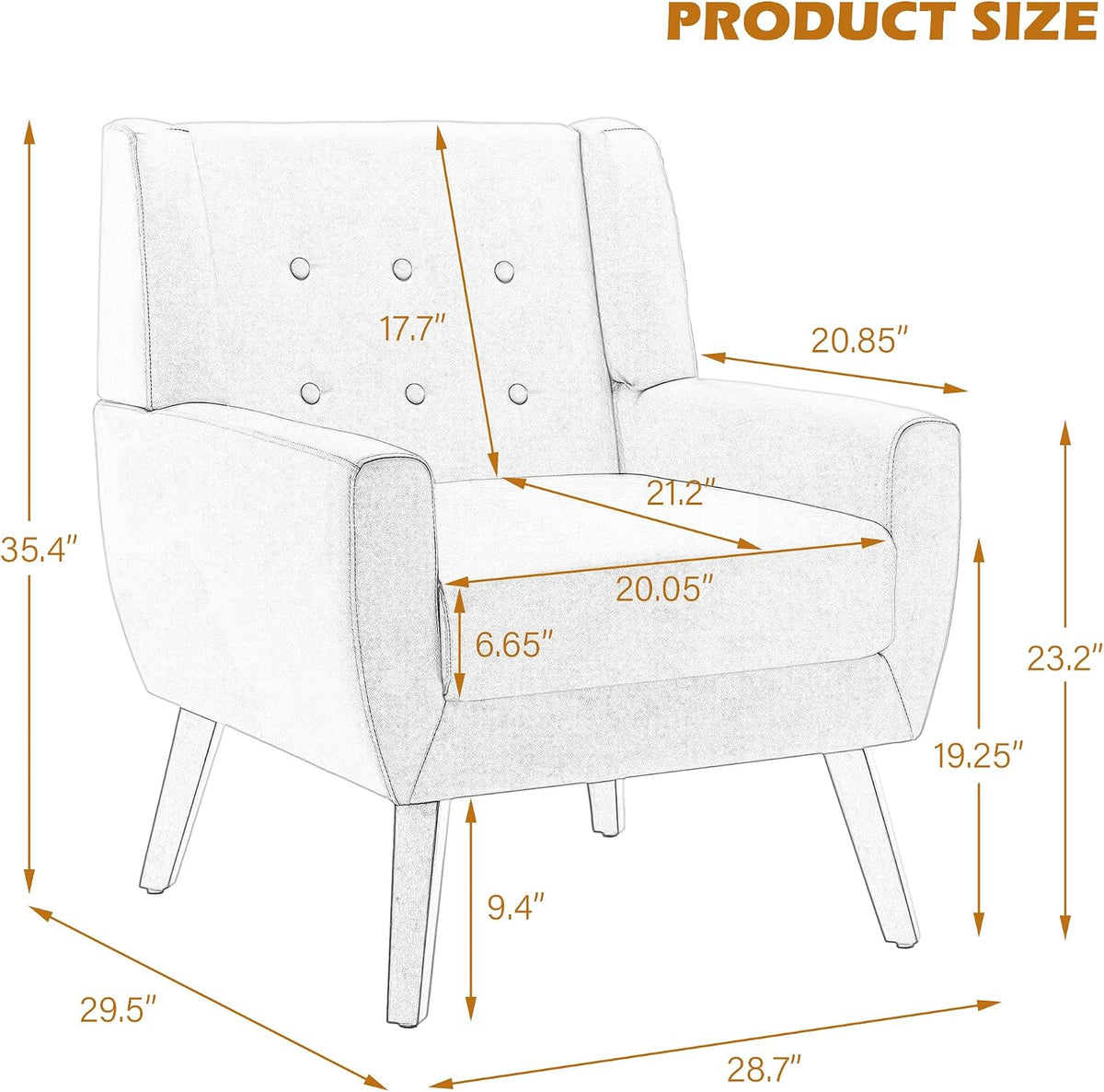 PU Leather Accent Chairs Set of 2, Upholstered Armchair, Cream | Mid Century Modern Living Room Chair, Button Tufted Wingback Chair with Removable Cushion, Bedroom Side Reading Seat