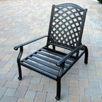 Darlee Nassau 5 Pc Cast Aluminum Seating Set w/ 24 Inch Series 60 Ice Bucket End Table & Reclining Chairs & Throw Pillows in Antique Bronze/Sesame