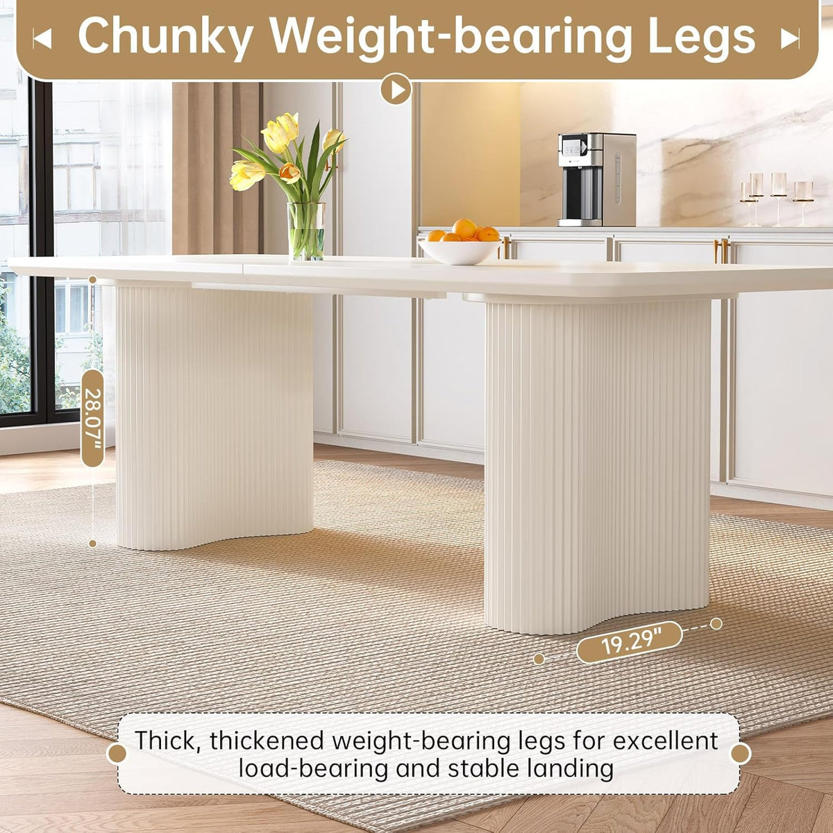 White Dining Table, Modern Rectangular Dining Room Tables for Kitchen, Bar, Living Room, Easy Assembly, Kitchen Table Only