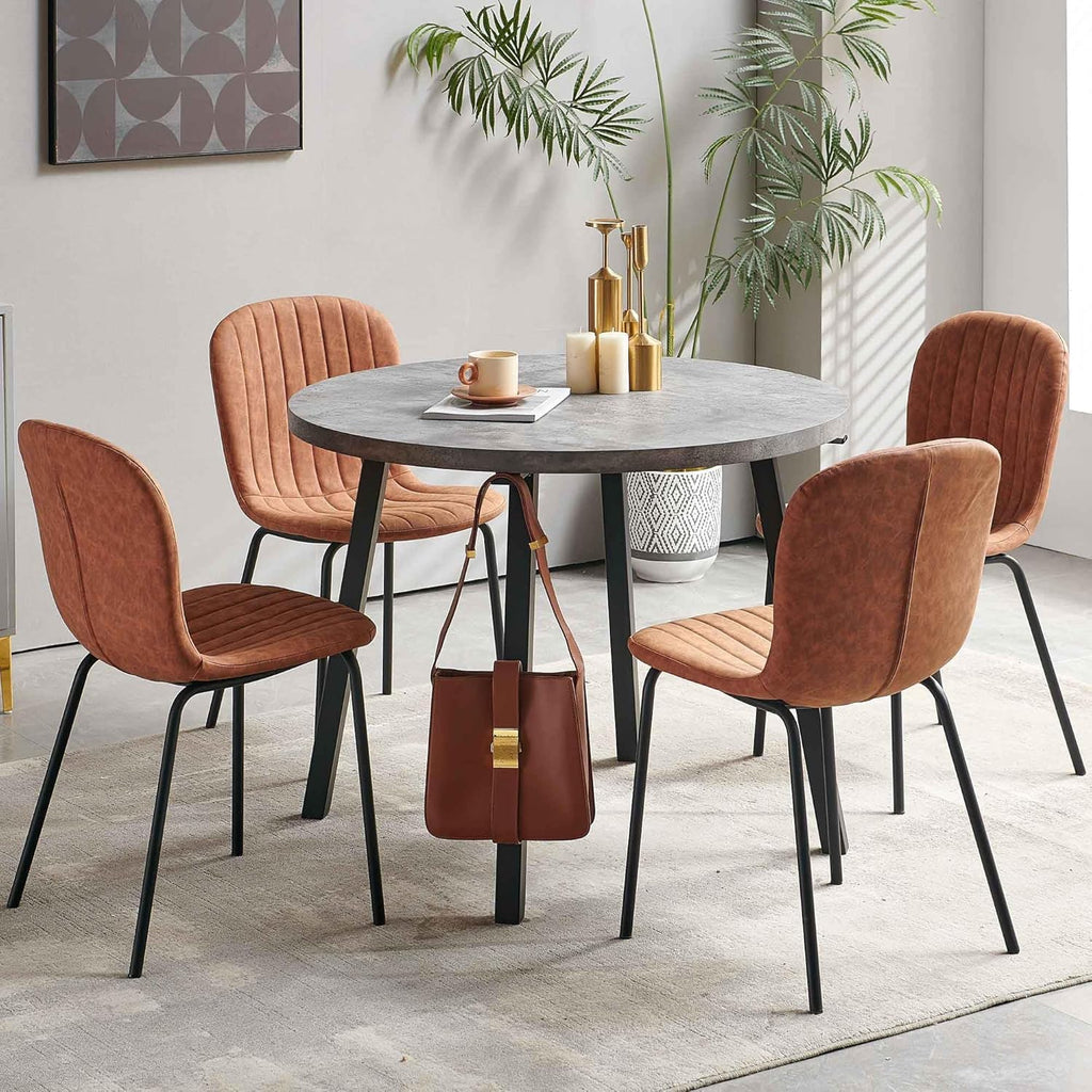 Set of 4 Dining Kitchen Mid-Century Modern Chairs with Metal Legs and PU Leather Cushion for Dining Room, Living Room, Brown