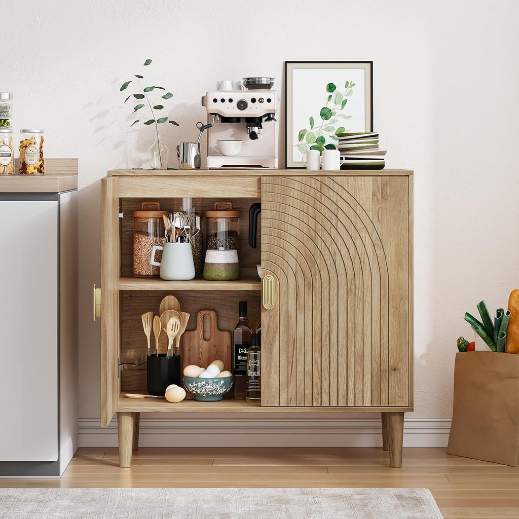Sideboard Buffet Cabinet with Storage,Sideboard Buffet with Doors and Adjustable Shelf,Wooden Storage Cabinet, 31.3”W x 15.0”D x 30.6”H (Natural)