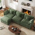 WorthFurni 111.4" Cloud Couch, Modular Sectional Sofa with Ottoman, Comfy Modern 3-Seater Couches with Pillows & Upholstered Deep Seat Cushion for Living Room Bedroom Apartment (Green)