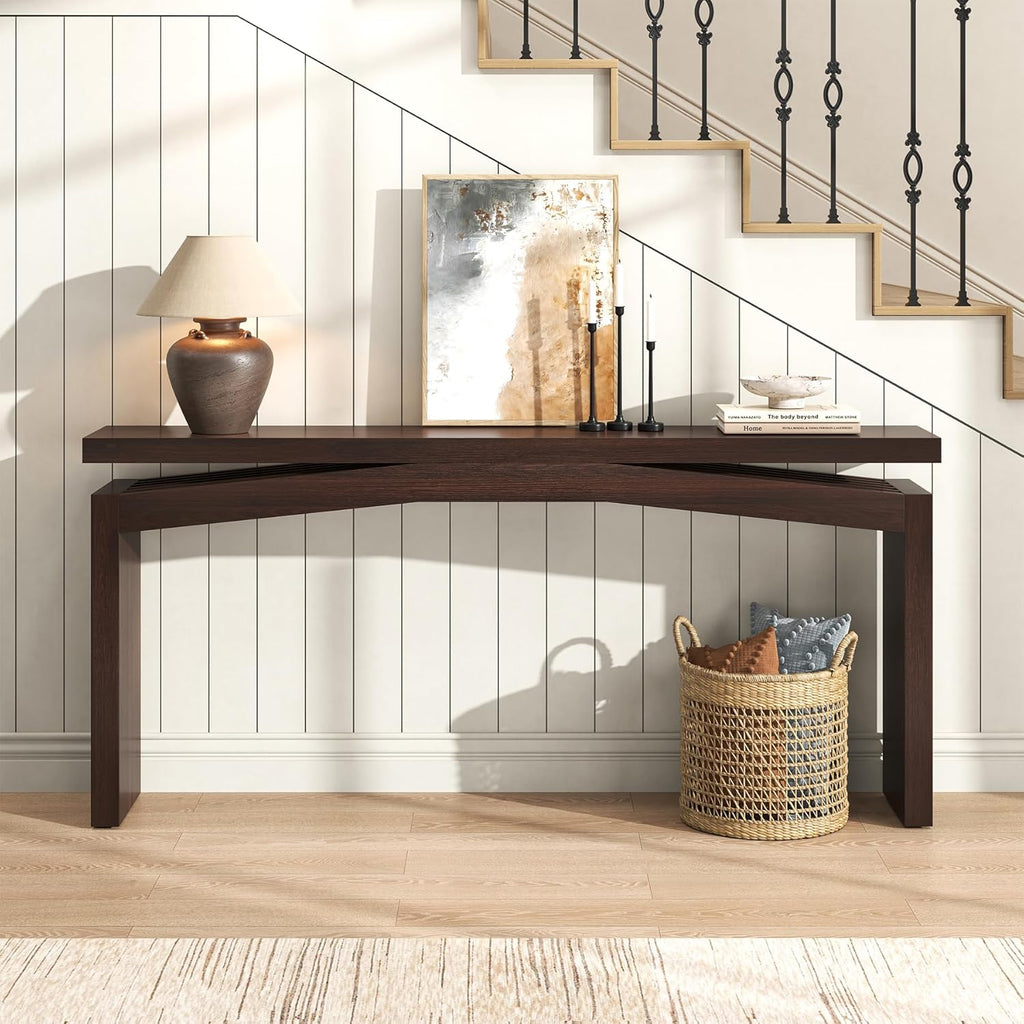 Epecoya Modern Dark Brown Console Table for Living Room, Vintage Wooden Entry Way Tables 63", Behind Couch Table Skinny for Entrance, Hallway, Home, Apartment, Dark Brown