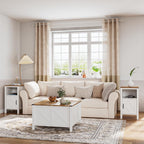 BVIUNTWO Set of 2 Modern White Side Tables with Cabinet & Open Department, Sofa End Table for Living Room, Nightstand for Bedroom