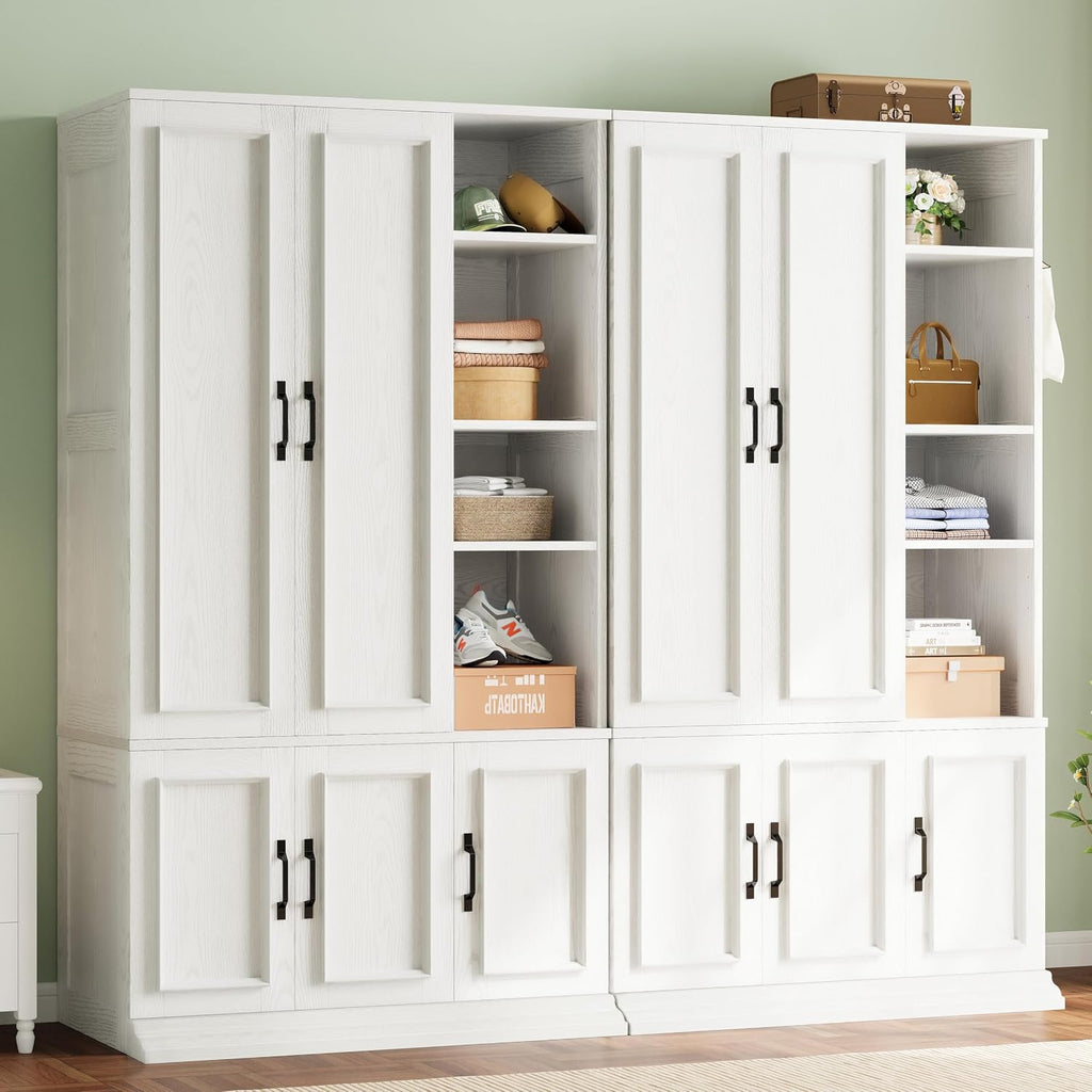 LIKIMIO Armoire Wardrobe Closet 70" H, 5 Doors for Bedroom, White | Wooden Wardrobe with 4 Storage Shelves and Hanging Rod, Clothing Storage Cabinet Organizer Combination