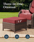 HILLGA Luxury 5 PCS Outdoor Swivel Rocker Patio Chairs of 2 with Side Table | 6 Inch Thick Cushions, All Weather Outdoor Chairs High Back Wicker Patio Furniture Set for Porch and Deck, Burgundy