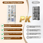 UNICOLY Display Cabinet with Glass Doors, Glass Display Cabinet 4-Tier, Metal Curio Display Cabinet with Tempered Glass Doors for Living Room, Plant, Display Shelf, Assembly Required, White