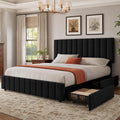 Garvee Full Size Bed Frame, Linen Bed Frame with 4 Storage Drawers, Black