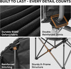 Romswi 2Pcs Oversized XL Padded Camping Chair for Adults, 500lbs Support Heavy-Duty Padded Folding Chair with Side Pocket Cup Holder, Wide&Thick, for Outdoor,Black