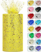 Glitter Tulle Rolls, 6” by 50 Yards (150FT) Sparkling Tulle Spool Ribbon Sequin Tulle Netting Fabric for Tutu Skirt Wedding Birthday Baby Shower (Yellow)