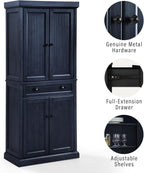 Crosley Furniture Seaside Coastal Pantry Storage Cabinet with Shelves, Kitchen, Dining, or Laundry Room, Distressed Navy
