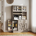 YITAHOME 71''H Kitchen Pantry Cabinet, Grey | Tall Cabinet with Drawer, Doors & Goblet Holder, Wine Rack, Power Outlet, For Kitchen & Living Room
