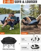KingCamp Double Camping Chair, Heavy Duty 660lbs Folding 2 Person Chair | Portable Loveseat Couch Padded Comfortable Two Seat with Cup Holder&Carry Bag for Outdoor Lawn Backyard, Black
