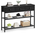 SONGMICS Console Table, Narrow Sofa Table with 2 Mesh Shelves for Entryway, Living Room, 11.8 x 38.9 x 31 Inches, 3 Fabric Drawers, Ebony Black, BELLAH Collection ULGS098B201
