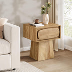Tribesigns End Table with Storage Drawer, Modern Wooden Side Table with Curved Handle, Small Nightstand for Living Room, Bedroom, Small Spaces (Natural Wood Color)