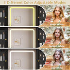 HUANLEGO Farmhouse Makeup Vanity Desk with Mirror and LED Lights, Black | Vanity Mirror with Lights Desk for Women, Makeup Table Set with RGB Cabinet and 6 Drawers, Charging Station, 3 Light Modes