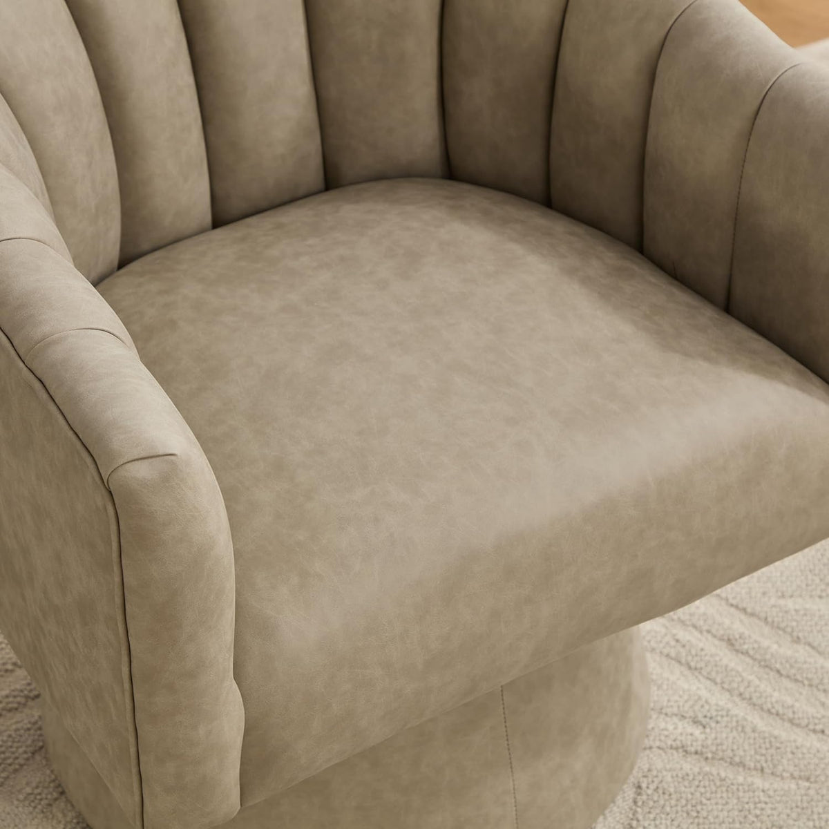 Swivel Accent Chair, Faux Leather 360° Swivel Barrel Chair Upholstered Modern Living Room Chair, Overstuffed Reading Armchair for Bedroom,Vanity,Office-Dark Apricot