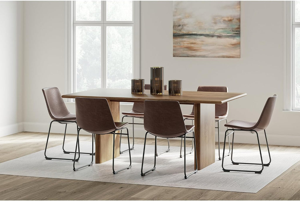 Signature Design by Ashley Centiar Mid-Century Dining Chair Set of 2, Brown | Contoured faux leather bucket seats, Matte black tubular metal base, Optimized for compact kitchen and eat-in spaces
