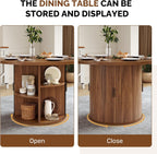 Miereirl Modern 5-Piece Dining Set for 4，47.24" Round Wooden Table with Semi-Open Storage Rack & Siding Door, Paired wth High-End Fabric Chairs -Warm Home Dining Room Combination