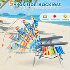 Goplus Beach Chair, Folding Backpack Beach Chairs for Adults w/Adjustable Positions, Head Pillow, Cooler Bag, Towel Bar, Cup Holders, Sunbath Sling Tanning Lounge, Folding Layout Camping Chairs