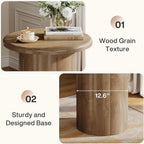 Tribesigns Round Side Table for Living Room, Farmhouse Small End Table with Fluted Base, 20-Inch Rustic Brown Nightstand, Accent Furniture for Small Space Bedroom Apartment