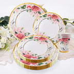 280 Pcs Thanksgiving Floral Paper Plates And Napkins Party Supplies - Bridal Shower Floral Plates,Flower Cups, Forks, Knives And Spoons, Napkins, Straws For Birthdays, Parties And Tea Parties