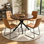 44" Round Dining Table Set for 4, Modern X-Shaped Metal Leg Table | Cushioned Cozy Brown Chairs of 4, Mid-Century Walnut Tabletop, Dinette set for Kitchen, Dining Room & Apartments