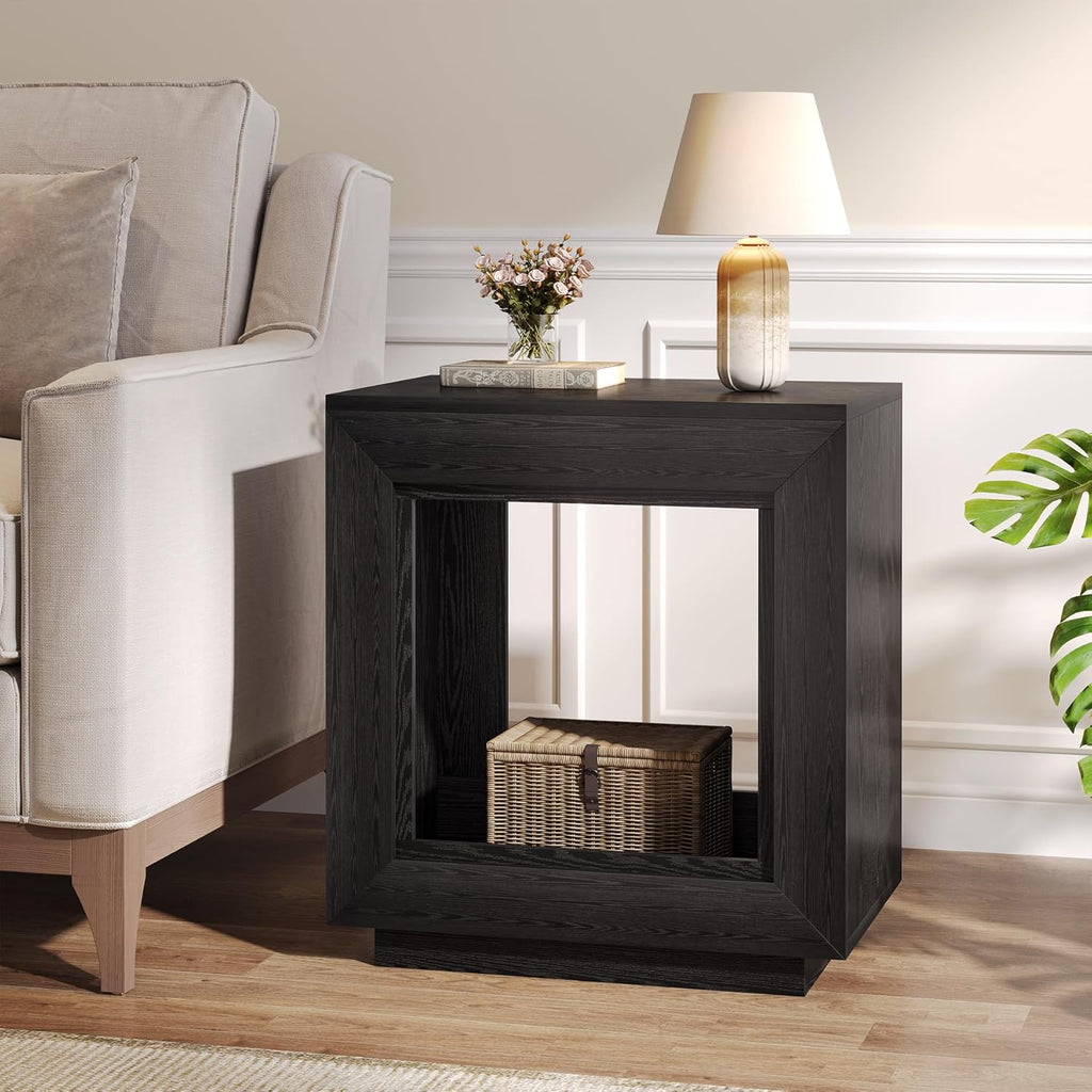 Tribesigns Rustic Brown End Table, 24" Side Table with Storage Shelf, Farmhouse Style Nightstand Bedside Table (1, Black)