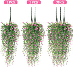 Artificial Hanging Flowers, 3 Pcs Fake Hanging Plants Artificial Vines for Outdoors, Fake Ivy Vine UV Resistant No Fade Faux Plants for Indoor Outside Garden Patio Yard Greenery Decoration (Pink)