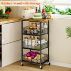 ThreeHio Rolling Kitchen Microwave Cart with Fruit Baskets, 4 Tier Microwave Table Stand with Storage, Kitchen Storge Shelf on Wheels Small Rolling Cart Organizer Rack for Pantry, Living Room