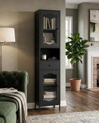 fineway 68"H x 16"W Tall Bathroom Storage Cabinet with Door & Drawer, Black | Clear-View Doors, 6-in-1 Large Capacity Storage, Easy Assembly & 4-Year Warranty, FSC-Certified Wood, Anti-Tip Safety