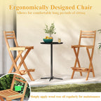 COSTWAY Outdoor Folding Bar Stool, Acacia Wood High Top Chairs with Slatted Backrest, Safety Lock, Space-Saving Patio Barstools for Backyard, Poolside, Garden, Balcony