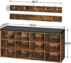 HOOBRO Shoe Storage Bench with Cushion, 39.4" L Entryway Bench with 12 Cubbies, Entryway Hall Tree with Storage, Shoe Cabinet with Coat Rack for Bedroom, Hallway, Holds up to 330 lb, BF112HX01G1