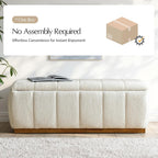 HULALA HOME Storage Bench with Solid Wood Base, Chenille End of Bed Bench for Bedroom, Living Room, Entryway, No Assembly, Beige