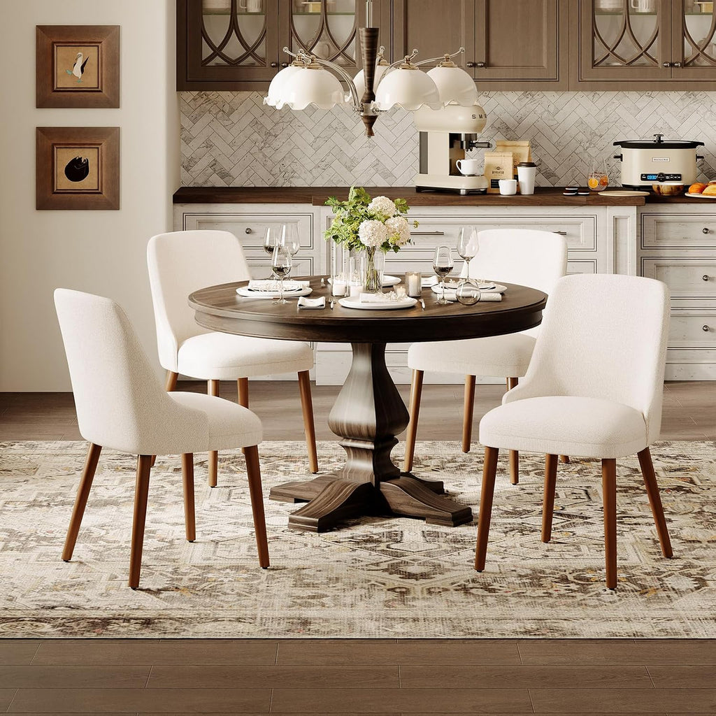 MALOL Dining Room Chair Set of 6, Upholstered Kitchen Chairs with Wood Legs, High-Back Padded Dining Chairs for Dining Room/Restaurant/Cafe, Beige