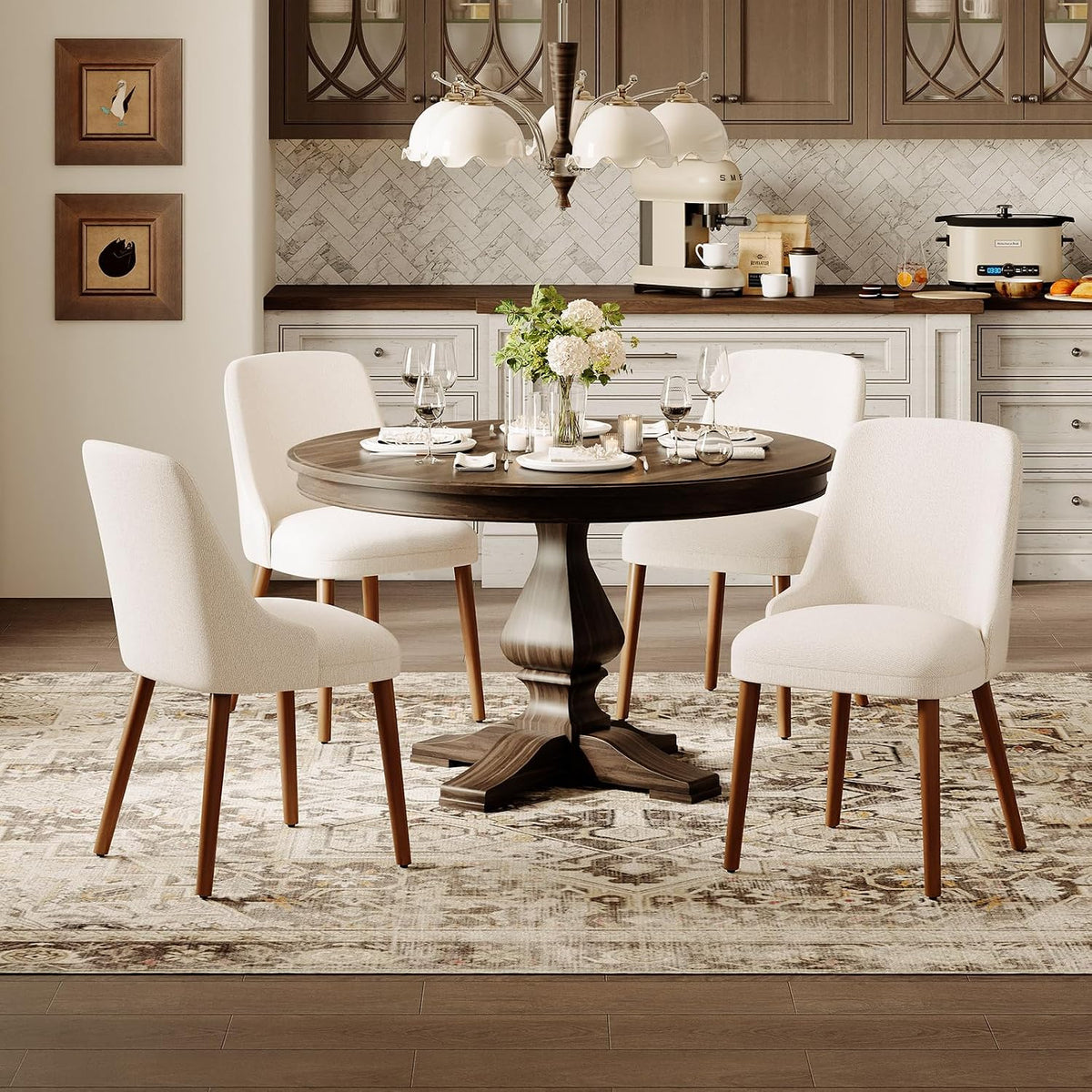 MALOL Dining Room Chair Set of 6, Upholstered Kitchen Chairs with Wood Legs, High-Back Padded Dining Chairs for Dining Room/Restaurant/Cafe, Beige