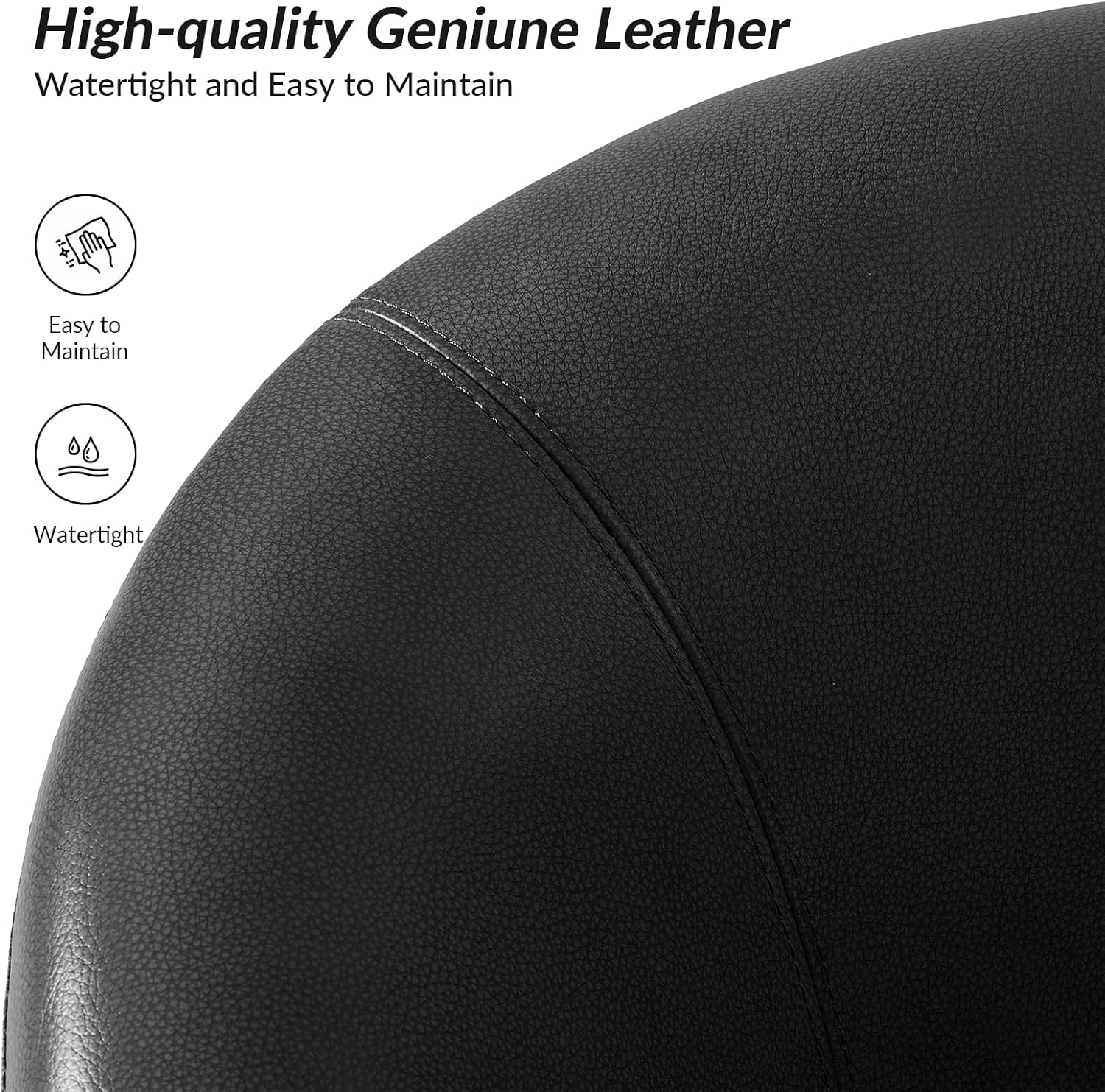 HULALA HOME Genuine Leather Swivel Barrel Accent Chairs Set of 2, Black | Transitional Round Swivel Accent Chair with Solid Wood Base, No Assembly Required, for Living Room Bedroom Reading Relaxation