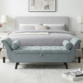 Velvet Storage Bench for Bedroom End of Bed Ottoman, Button-Tufted Upholstered Bed Benches for Bedrooms King with Rolled Arms and 4 Sturdy Wood Legs, Footstool for Bedroom (Slate Gray)