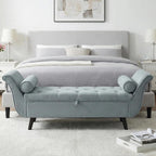 Velvet Storage Bench for Bedroom End of Bed Ottoman, Button-Tufted Upholstered Bed Benches for Bedrooms King with Rolled Arms and 4 Sturdy Wood Legs, Footstool for Bedroom (Slate Gray)