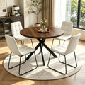 44" Round Dining Table Set for 4, Modern X-Shaped Metal Leg Table | Cushioned Cozy Beige Chairs of 4, Mid-Century Walnut Tabletop, Dinette set for Kitchen, Dining Room & Apartments