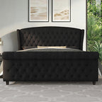 LUXOAK King Size Upholstered Sleigh Bed Frame with Tufted Headboard