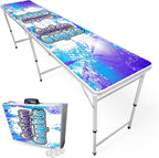 8-Foot Regulation Folding Beer Pong Table w/Beer Pong Balls & Optional Cup Holes, LED Lights, Custom Graphic (Choose Your Model)