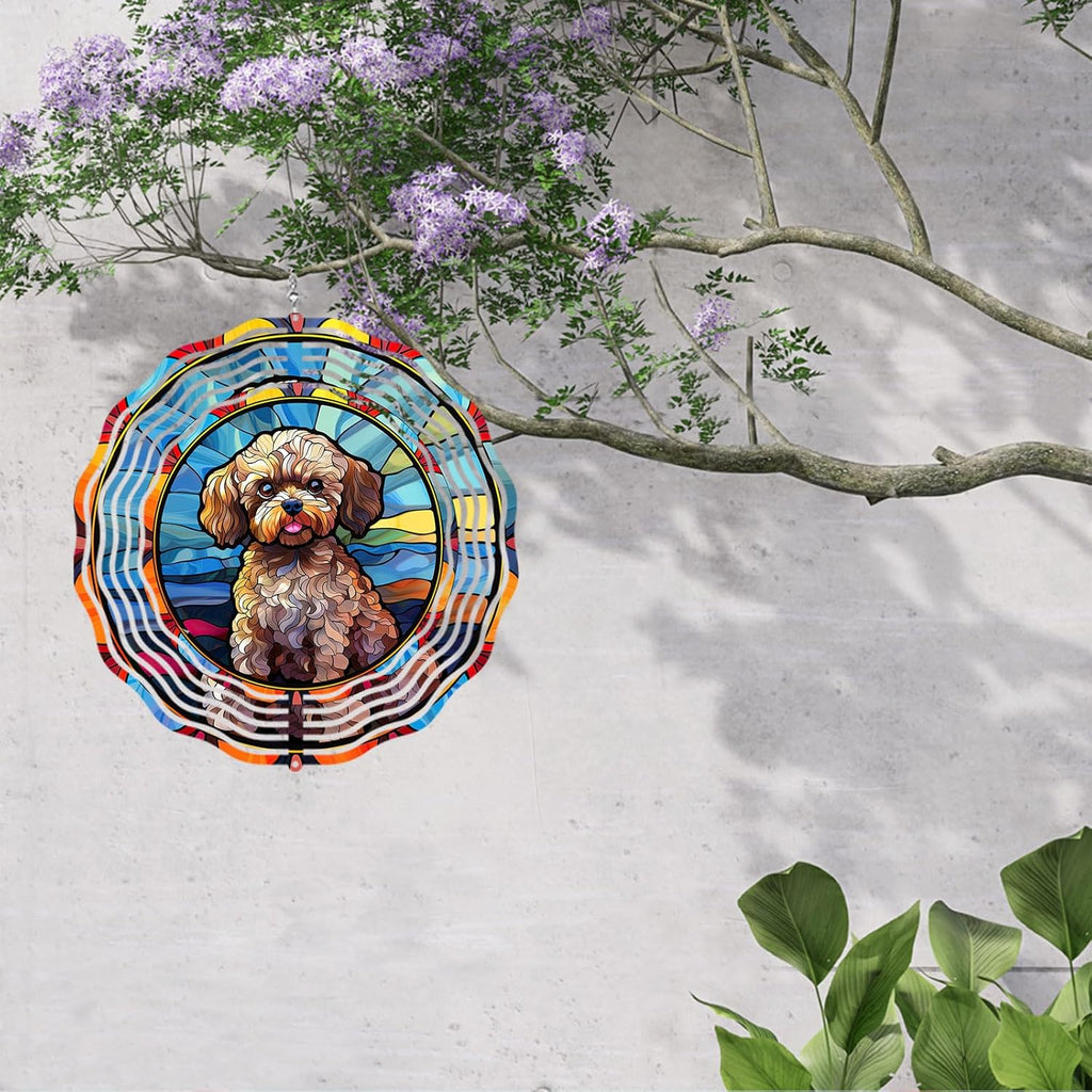Poodle Dog Wind Spinners Outdoor Dog Memorial Gifts, 3D Metal Kinetic Hanging Garden Wind Spinner, Spinner Decor, Wind Sculptures for Outdoor & Indoor, Window, Yard Decor (Poodle 1)