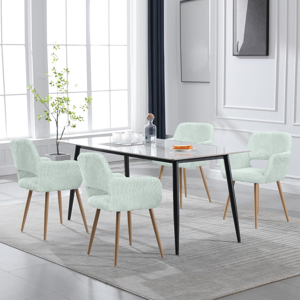 KCC Small Modern Dining Room Arm Chairs for Kitchen 1 PC,Blue | Mid-Century Upholstered Corduroy Fabric Side Seat Club Guest with Metal Tube Legs