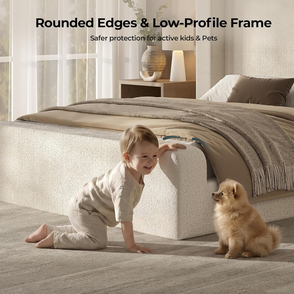 ADORNEVE Cloud Bed Frame Queen with 49.2” Tall Wingback Headboard, Beige